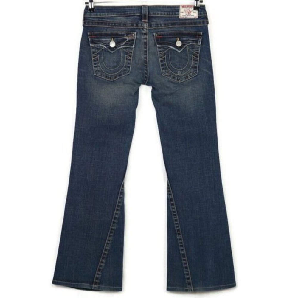 True Religion Joey Flare Jeans Stretch Distressed Flap Pockets 30 x 31‎